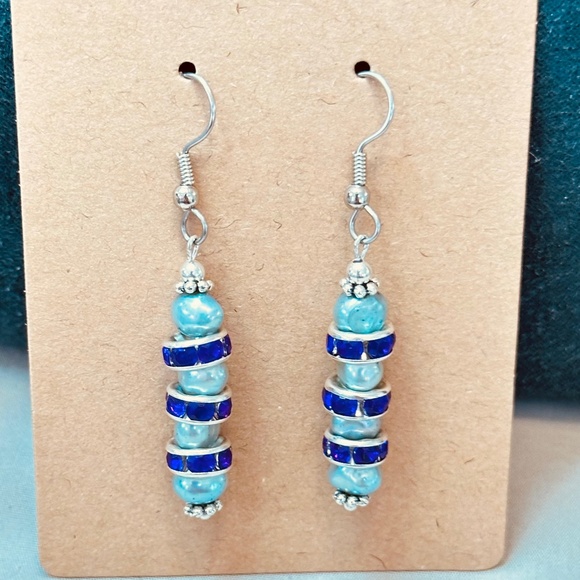 Stainless Steel Genuine Freshwater Light Blue Pearls 4ea w/Purples Crystals - Picture 5 of 6